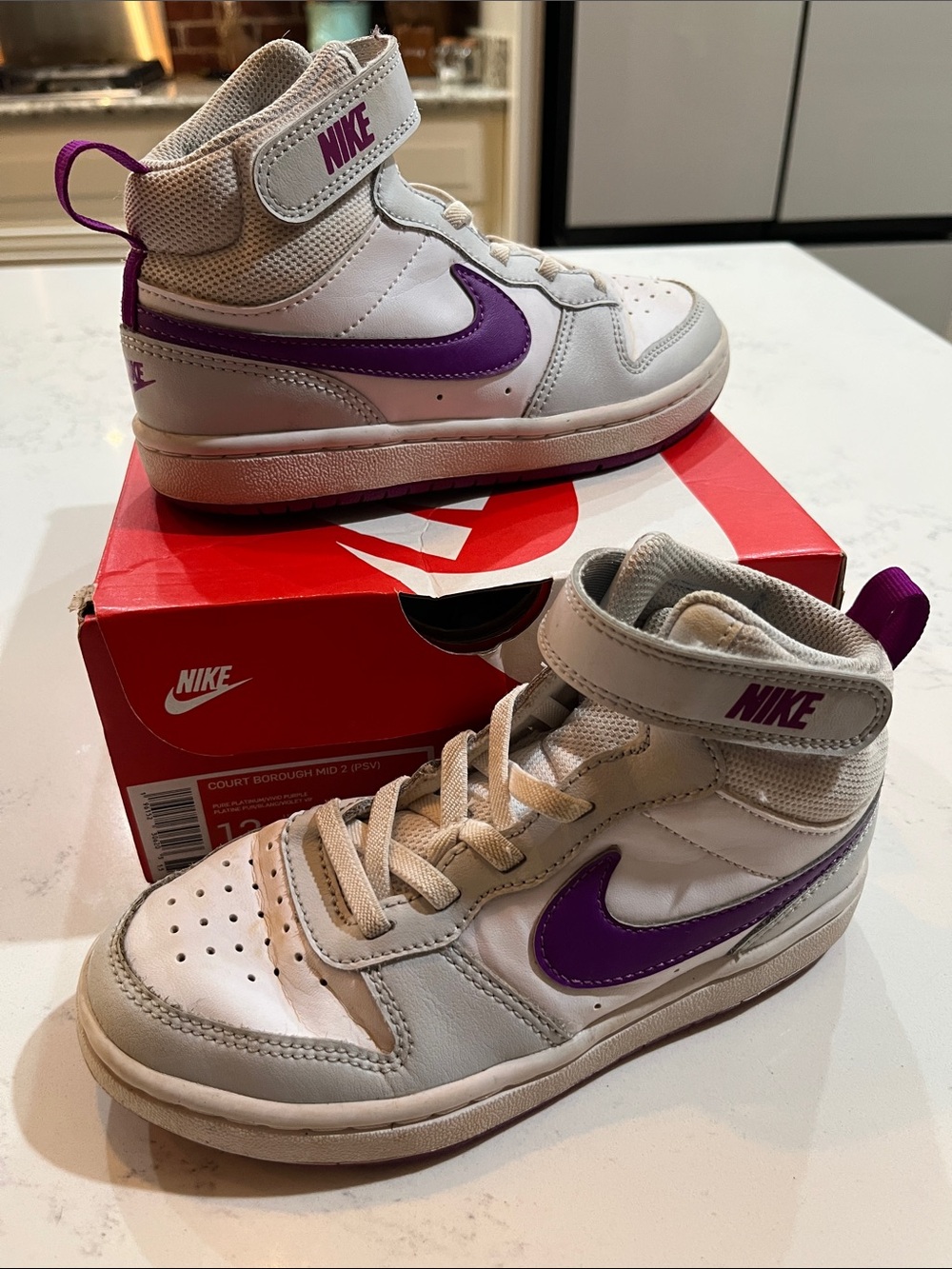 Nike White and Purple High-Top Sneakers